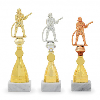 Trofej s figurkou hasiče, výška 26 cm, zlatý/bronzový