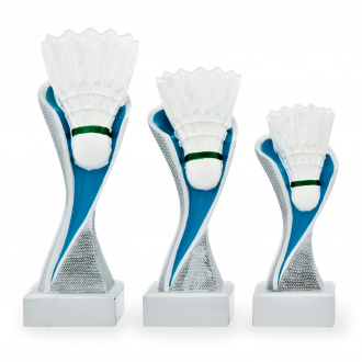 Trofej se symbolem badmintonu, výška 14,5 cm, vícebarevná