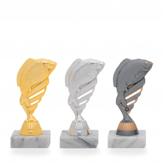 Trofej se symbolem rybaření, výška 15 cm, stříbrná/zlatá