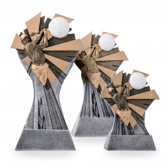 Trofej se symbolem golfu, výška 26 cm, vícebarevná