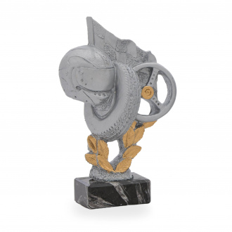 Trofej luxusní se symbolem motorismu, výška 23 cm, stříbrná/zlatá