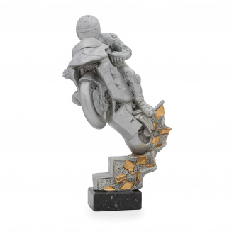 Trofej luxusní se symbolem motorismu, výška 30 cm, stříbrná/zlatá