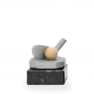Trofej luxusní se symbolem golfu, výška 8 cm, stříbrná/zlatá