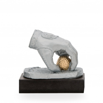 Trofej luxusní se symbolem golfu, výška 13 cm, stříbrná/zlatá