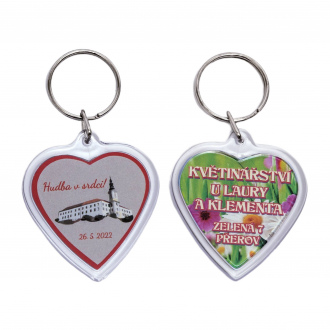 Klíčenka srdce, 47x50 mm, transparentní