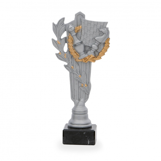 Trofej luxusní se šachovým symbolem, výška 26 cm, stříbrná/zlatá